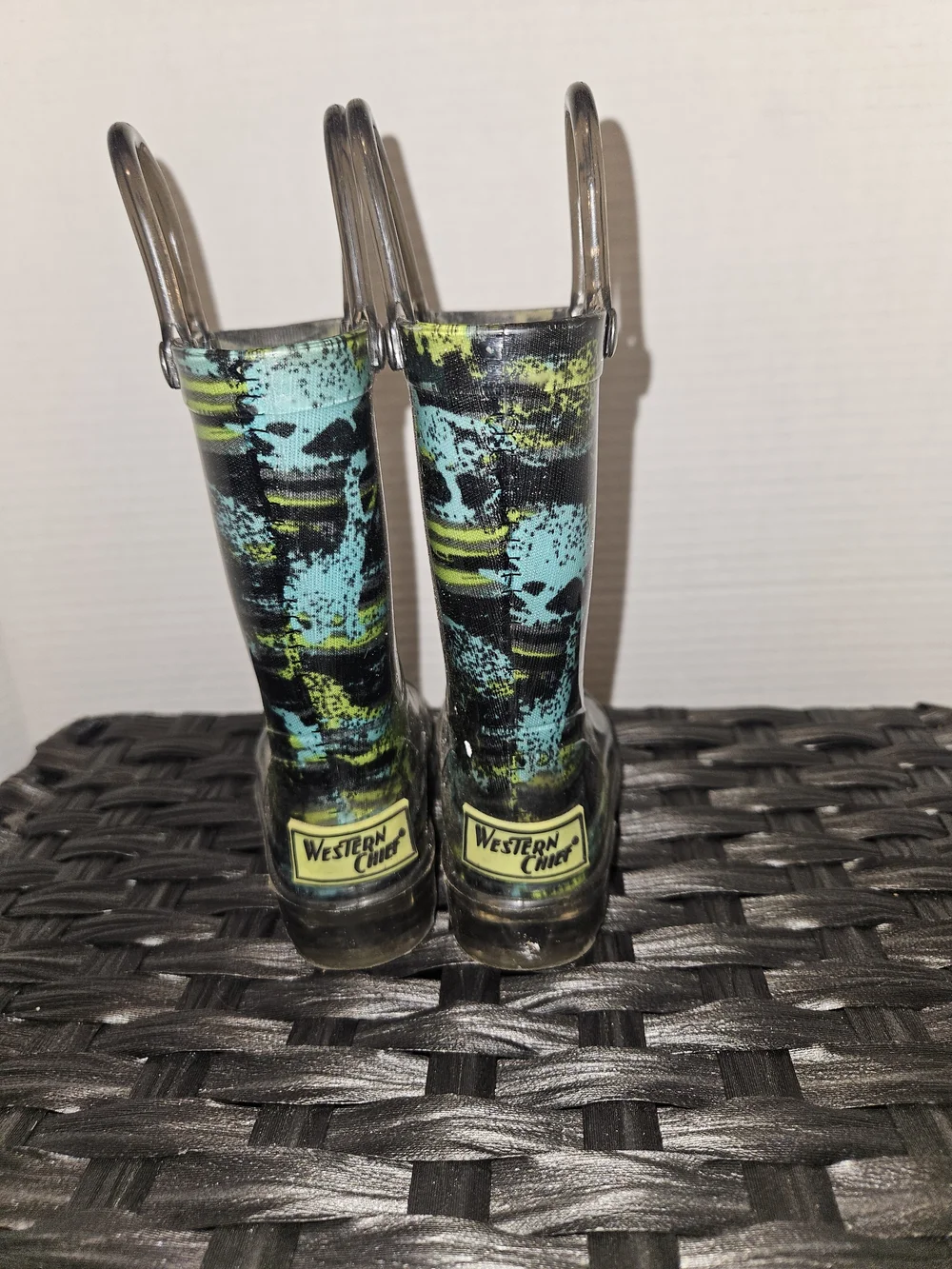 Western Chief Kids Splash Pattern Rain Boots in Black, Teal & Lime